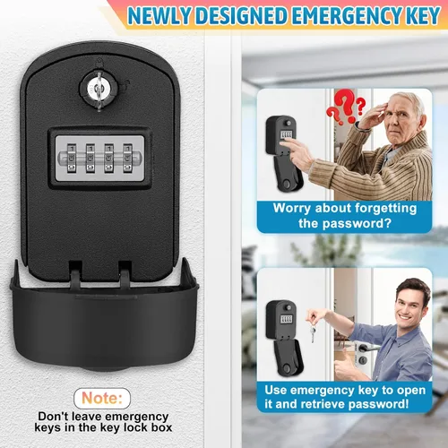 Vista 3 de Caja de seguridad para llaves con código, caja de bloqueo de llave de gran capacidad para montaje en pared exterior, resistente al agua, combinación