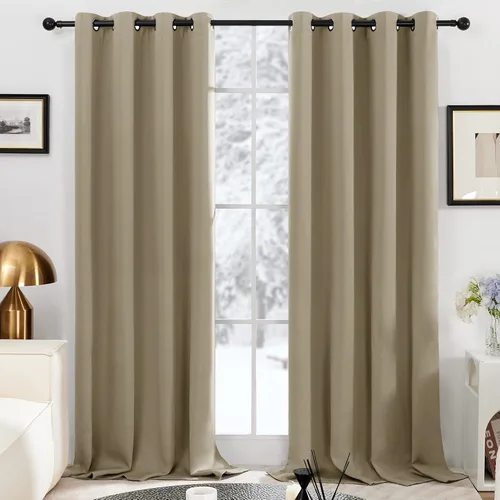 Vista 353 de Deconovo Cortinas opacas 100% con forro negro, cortinas con ojales aisladas térmicamente que reducen el ruido, doble capa para oscurecer