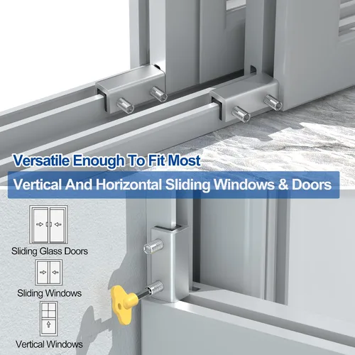 Vista 8 de RELIANCER 8 juegos de cerraduras de ventana deslizantes, topes de ventana de puerta de seguridad de aluminio, cerradura de seguridad ajustable