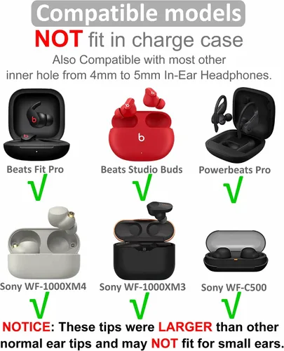 Vista 3 de 9 pares compatibles con Beats Studio Buds + / Fit Pro/WF-1000XM5 / WF-1000XM4 de triple brida, silicona reductora de ruido con orificio de conector
