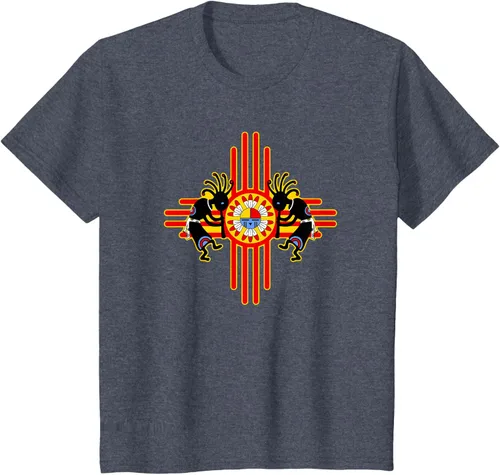 Vista 82 de Native American Kokopelli Kachina Zia Symbol 2 - Camiseta divertida para fanáticos, Negro