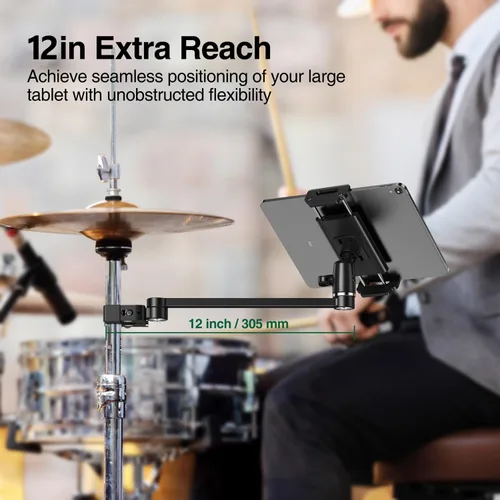 Vista 2 de elitehood Soporte de micrófono para iPad de brazo extra largo de 12 pulgadas, soporte de iPad ajustable de 360° para soporte de micrófono, soporte