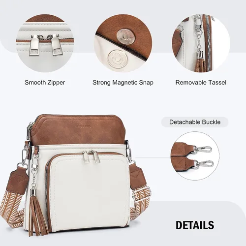 Vista 6 de Bolso bandolera Roulens para mujer de cuero vegano, bolso mediano cruzado con llavero para viajes, bolsos de hombro para mujer con borla