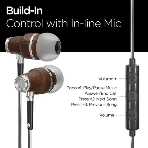 Vista 5 de Auriculares sintonizados NRG 3.0 Premium Madera aisladores de sonido, con micrófono y control de volumen, estilo madera