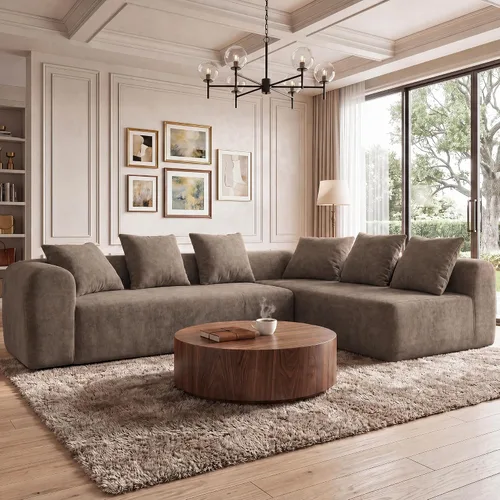 Vista 34 de Claiks Sofá modular deshuesado de 123 pulgadas, sofá en forma de L para sala de estar, sofá moderno de asiento profundo de 3 plazas, tela de Gris
