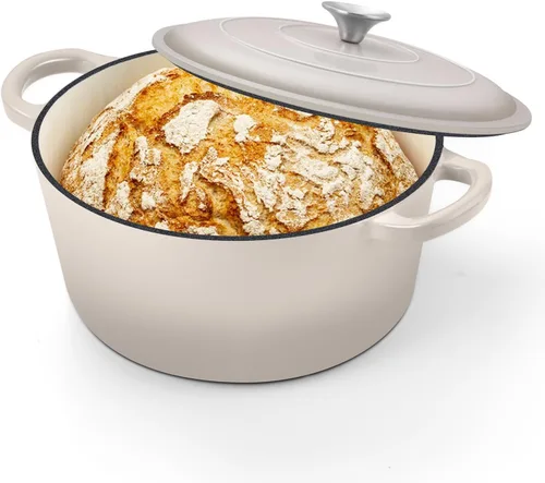 Vista 15 de TeamFar Horno holandés de hierro fundido esmaltado, olla pequeña de 3 cuartos de galón con tapa, olla de hierro fundido resistente para hornear pan