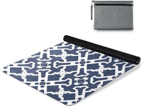 Vista 9 de Tapete de yoga con patrón de cuadros oscuros con bolsa incluida, tapete de entrenamiento antideslizante, tapete de yoga de goma de gamuza plegable