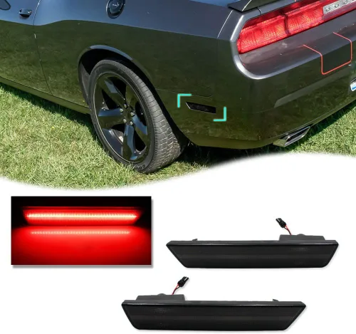 Vista 10 de Juego de 2 lámparas de repuesto para luces de marcador lateral de parachoques trasero rojo con lente transparente para Dodge Challenger 2008-2014