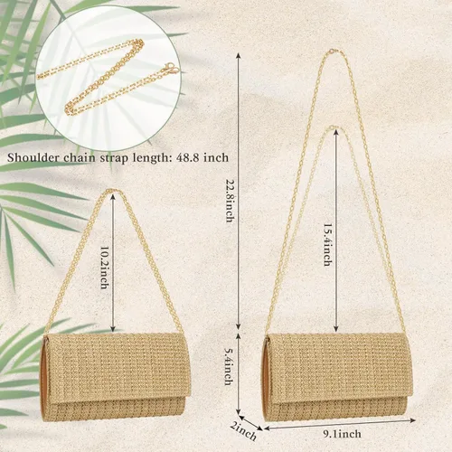 Vista 4 de Kseymeir Bolso de mano de paja para el hombro, bolso cruzado tipo sobre, bolso de rafia para verano, playa, viajes, moda 2026 Straw, Summer