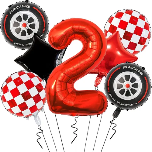 Vista 8 de Globos de auto de carreras para decoración de cumpleaños – Globos rojos de Mylar número 1 de 40 pulgadas – Globos rojos de aluminio rojo