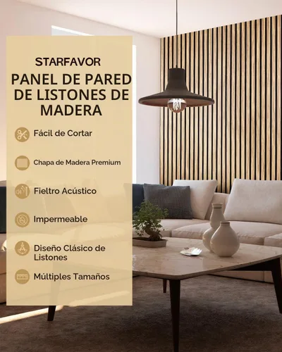 Vista 5 de Panel de pared de listones de madera, 2 paneles de madera insonorizados para pared y techo, paneles de pared de madera de 47.2 x 23.8 pulgadas