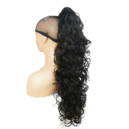 Vista 14 de Lydell 30" largo rizado peinado clip en garra cola de caballo extensión pelo sintético postizo 9.88 oz con un clip de mandíbula/garra (negro)
