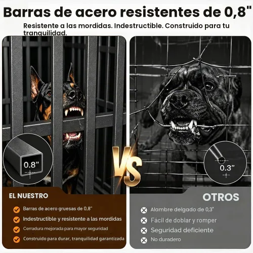 Vista 3 de Jaula para Perros de Servicio Pesado, Jaula Indestructible a Prueba de Escape para Perros con Alta Ansiedad, Perrera de 3 Puertas con 4 Ruedas