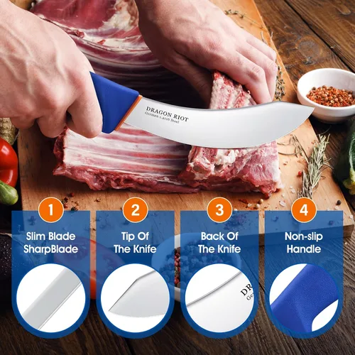 Vista 3 de DRAGON RIOT Cuchillo de desollar de 6 pulgadas, cuchillo de carnicero de carne para carne de res y procesamiento, cuchillo de cocina de acero