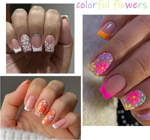 Vista 6 de Calcomanías de arte de uñas de flores, holográficas 5D en relieve de flores en relieve de corazón, calcomanías autoadhesivas para uñas, decoración