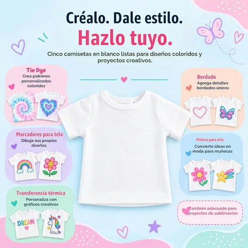 Vista 4 de Emily Rose Paquete de 5 camisetas de primera calidad para muñecas de 18