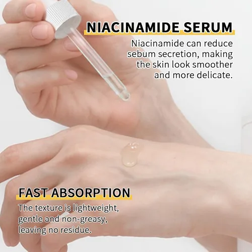 Vista 5 de Suero de niacinamida 10% + zinc 1% para mujeres, suero de niacinamida para cara, controla el aceite, encoge los poros, reduce el enrojecimiento
