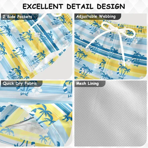 Vista 4 de Aslsiy Boys' Swim Trunks Surfboard Boys Beach Board Shorts Quick Dry Kids Swimwear