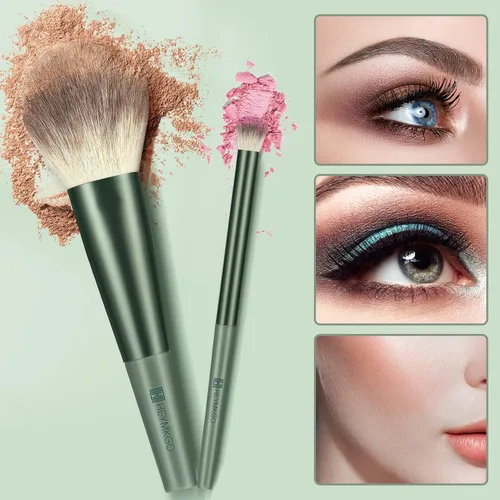 Vista 2 de HEYMKGO Juego de 11 brochas de maquillaje verdes con 16 brochas de maquillaje azules, profesionales suaves y densos para mezclar pulir contornos