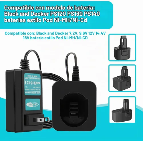 Vista 3 de Creabest - Cargador de batería de 7,2 V-18 V compatible con Black and Decker PS120