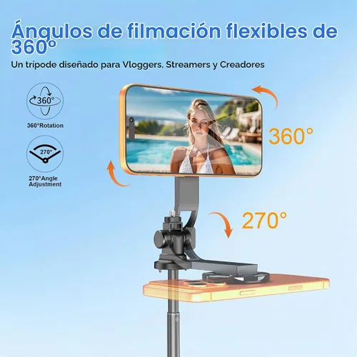 Vista 4 de Trípode magnético 4 en 1 para iPhone con tornillo de 1/4 pulgadas, trípode MagSafe Selfie Stick de 53 pulgadas con control remoto inalámbrico