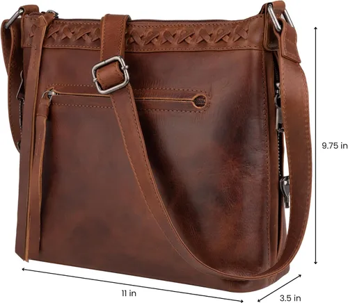 Vista 3 de Bolso cruzado de cuero oculto para mujer, con cierre YKK, bolsa de hombro universal
