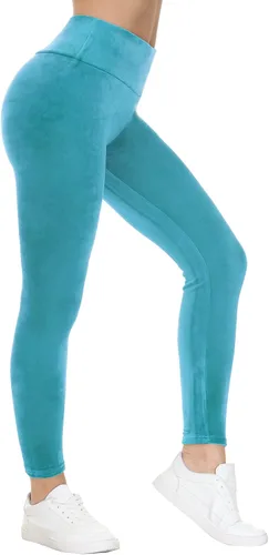 Vista 2 de COZZIPLUS Leggings de terciopelo para mujer, leggings elásticos de terciopelo suave de cintura alta