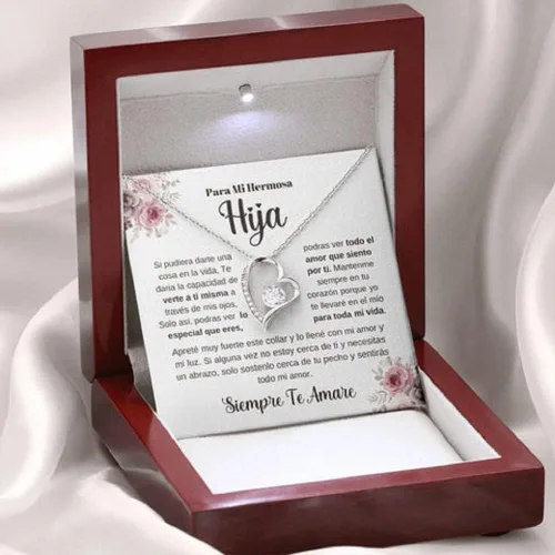 Vista 3 de A Mi Hermosa Hija - Collar De Amor Eterno - Ideas de regalo de cumpleaños para mujer, cajas de tarjetas en español