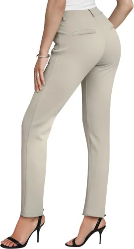 Vista 3 de siliteelon Pantalones de vestir para mujer, pantalones de trabajo para mujer, pantalones de vestir de cintura alta, pantalones de vestir para mujer