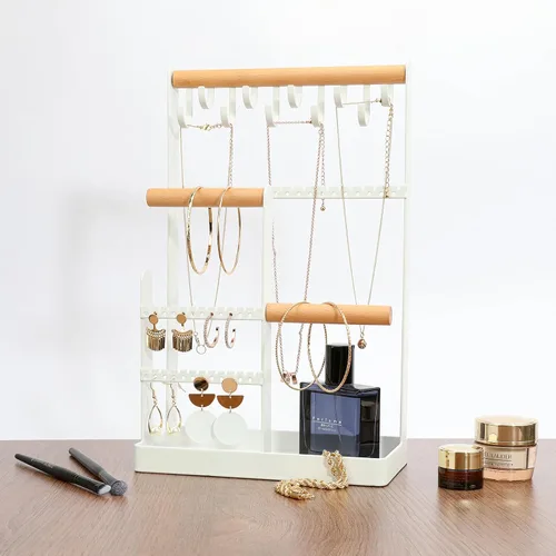 Vista 4 de V-LAFUYLIFE Organizador de joyas, soporte para collares, organizador de 6 niveles para árbol de joyería con soporte para pulsera, bandeja
