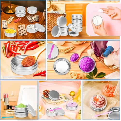 Vista 6 de 16 paquetes de tarros de aluminio de 2 onzas, latas metálicas de 60 ml, tarros de aluminio de 2 onzas con tapa de rosca para barras de loción