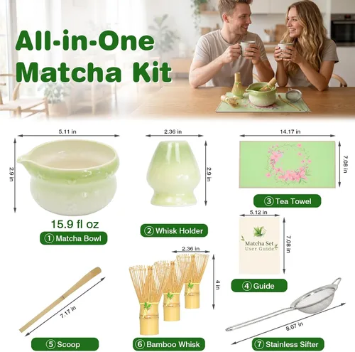 Vista 4 de Matcha Whisk Set With Bowl: 3 Replacement Bamboo Whisks Green