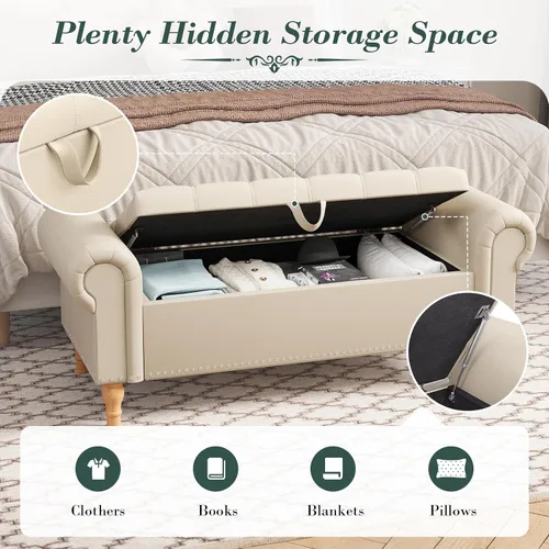 Vista 7 de Apicizon Banco de almacenamiento para dormitorio, banco de extremo de cama Piernas beige y naturales