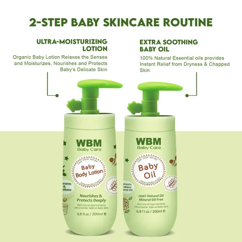 Vista 3 de WBM Set de aceite y loción para bebés para un cuidado de la piel suave y saludable, hidratante y nutritivo esencial para recién nacidos