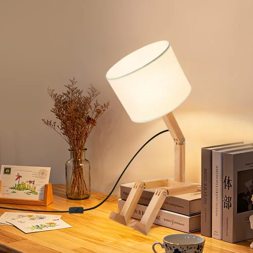 Vista 2 de Lámpara de mesa robótica, bonita luz de noche, brazos y patas de madera ajustables, bonita lámpara de escritorio, iluminación de noche novedosa