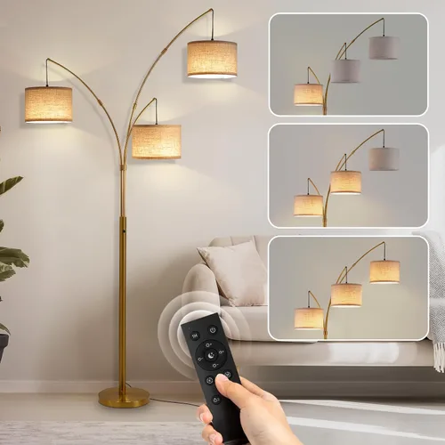 Vista 15 de Lámpara de pie con control remoto, lámparas de pie de arco de 3 luces para sala de estar, lámparas de pie altas de 2400 lm con pantallas blancas