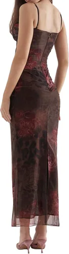 Vista 6 de Vestido largo de verano para mujer, con tirantes delgados, floral, Y2K, sexy, sin espalda, con abertura, corte bajo, ajustado, vestido midi