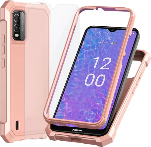 Vista 11 de Ailiber Funda para Nokia C210, protector de pantalla de vidrio templado, parachoques de TPU de 2 capas, protección resistente, color negro
