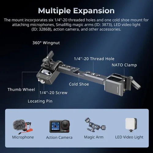 Vista 6 de SmallRig Montura Ajustable para Monitor de Cámara con Liberación Rápida, Abrazadera NATO, Montaje de Zapata Fría, Diseño Anti-Torsión para DJI RS 4