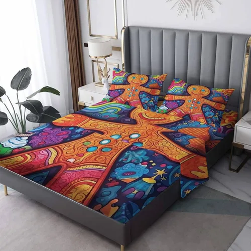 Vista 9 de Juego de sábanas tamaño individual: sábanas de Navidad, sábanas y fundas de almohada de Navidad rojo y verde, microfibra suave, bolsillo profundo