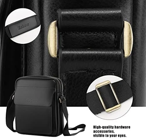 Vista 4 de Eshow Bolso bandolera de cuero para hombre, bolso de mensajero retro lateral para trabajo, negocios, bolso casual, negro101