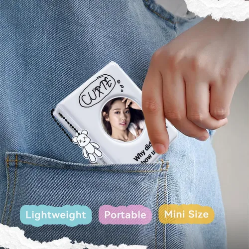 Vista 6 de Carpeta de tarjetas fotográficas de 3 pulgadas, 40 bolsillos Kpop para tarjetas fotográficas, mini álbum de fotos portátil, bonita carpeta Kpop