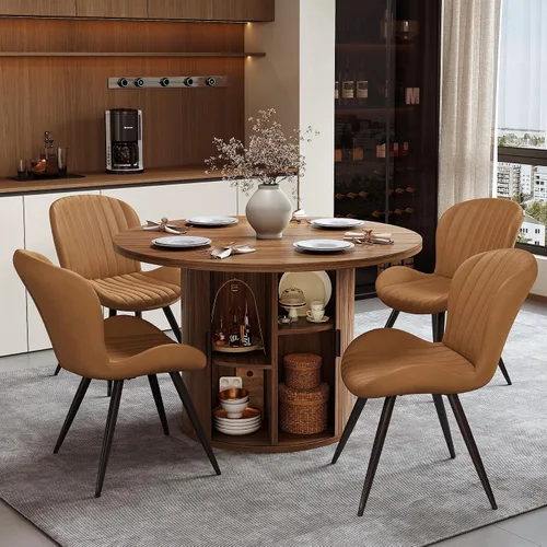 Vista 142 de Miereirl Moderno juego de comedor de 5 piezas para mesa redonda de madera de 4,31.5 pulgadas con estante de almacenamiento semiabierto y puerta