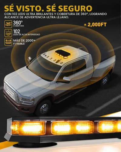 Vista 3 de HLauto Barra de luces estroboscópicas de emergencia 406D en la azotea, 102 LED ámbar mini faro de seguridad intermitente barra de luces de tráfico