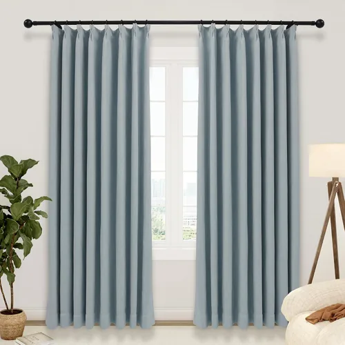 Vista 18 de LUSTROWIN Cortinas plisadas francesas de lino sintético con textura personalizada para dormitorio, cortinas opacas, cortinas de ventana para sala