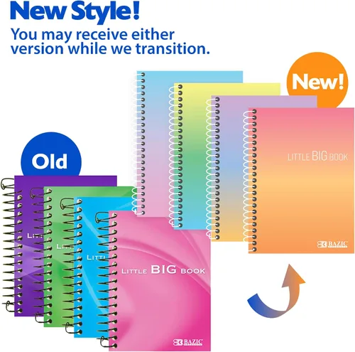Vista 2 de BAZIC Products Fat Book - Cuaderno de espiral, 180 hojas, cuaderno con rayas encuadernadas con alambre, para notas escolares universitarias, juego