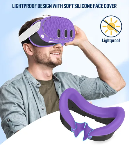 Vista 5 de Silicone Cover Set Compatible with OculusMeta Quest 3, Touch Controller Grips Cover, VR Shell Cover, Facial Interface Cover, Protective Lens Cover
