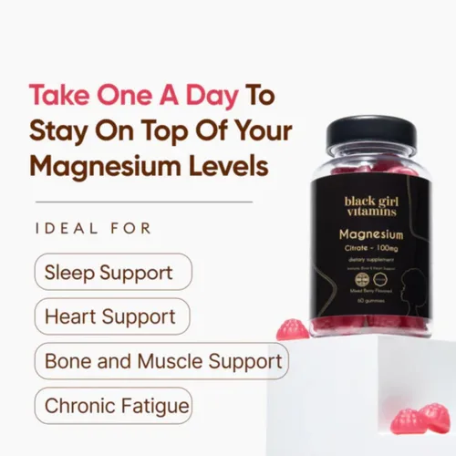 Vista 4 de Black Girl Vitamins - Gomitas de magnesio, para el sueño, la inmunidad y el apoyo óseo. Suplemento de citrato de magnesio con (100 mg) por porción