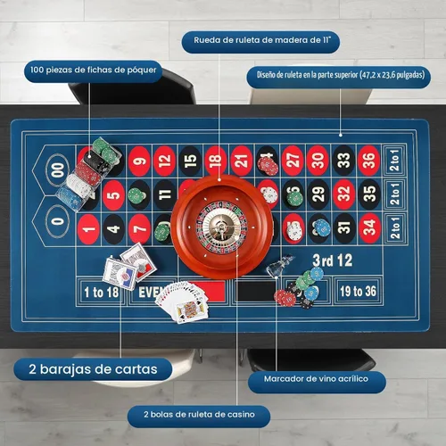 Vista 2 de Juego de ruedas de ruleta de 11 pulgadas con fieltro de diseño de mesa de 47.2 x 23.6 pulgadas