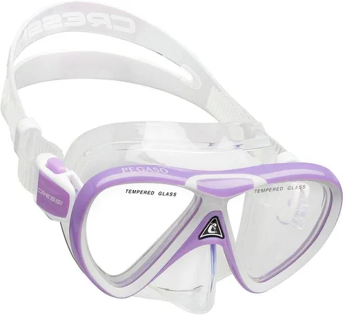 Vista 2 de Cressi Juego de silicona para snorkel (máscara y snorkel) para niños de 5 a 15 años - Pegaso & Iguana: diseñado en Italia Lila/Blanco